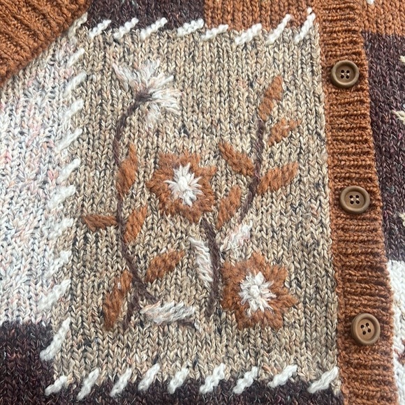 🔥Damart🔥 | Vintage brown fall knit sweater cardigan with embroidered flowers - Picture 3 of 13